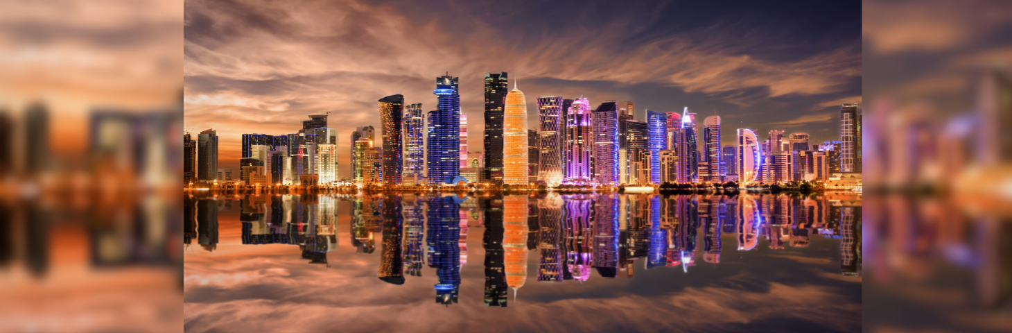 The Qatar skyline after sunset.