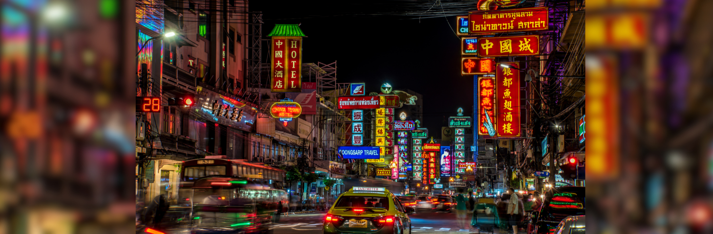 Bangkok's Chinatown at night time.