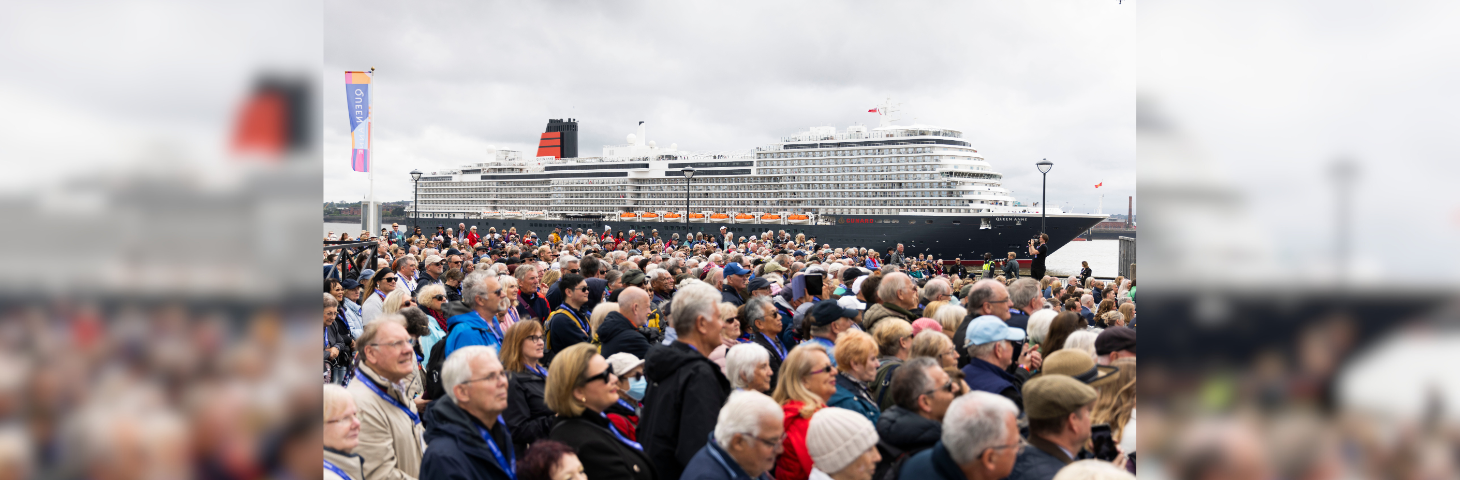 A crowd gathering at the naming ceremony of Queen Anne in Liverpool.