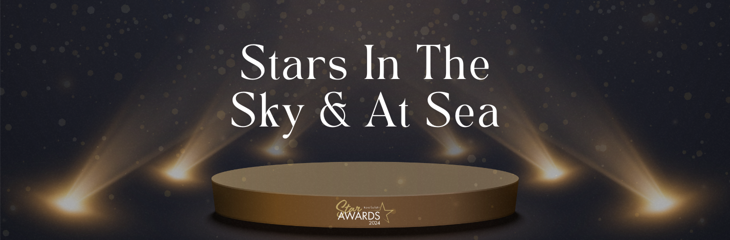 The Travel Bulletin Star Awards logo with a black and sparkly gold background.