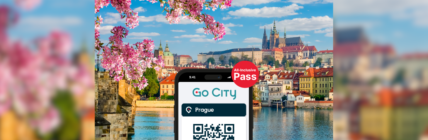 The GoCity Pass app in front of the Prague waterfront.