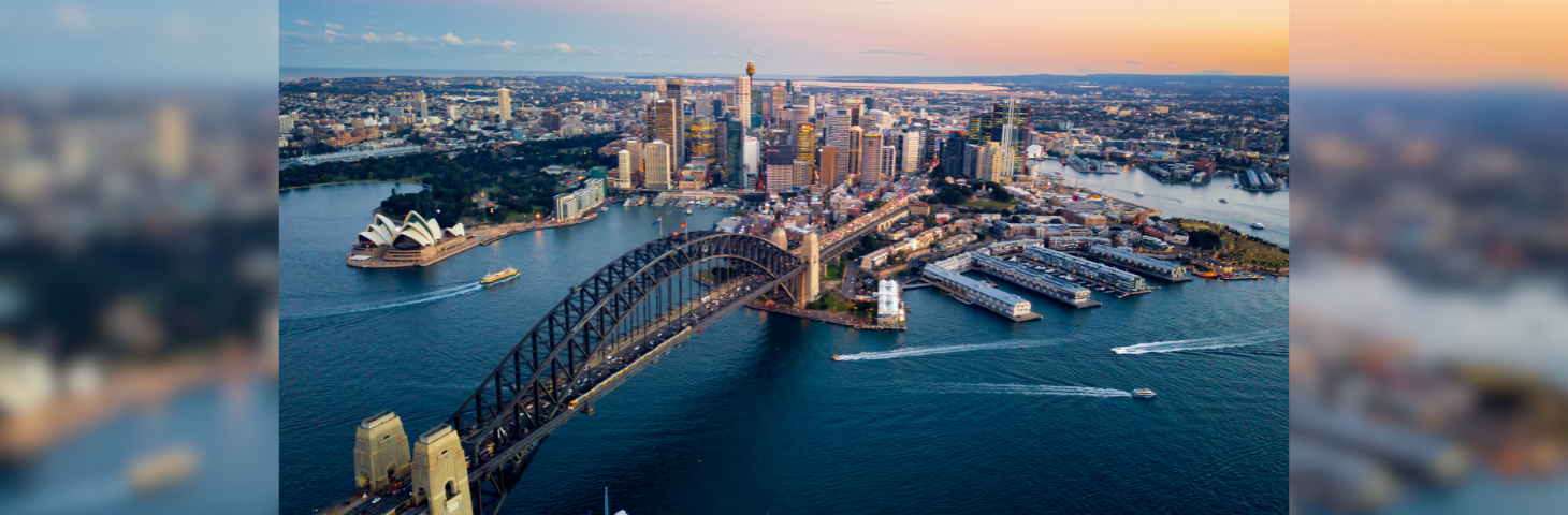 Aerial shot of Sydney Bridge, Australia.