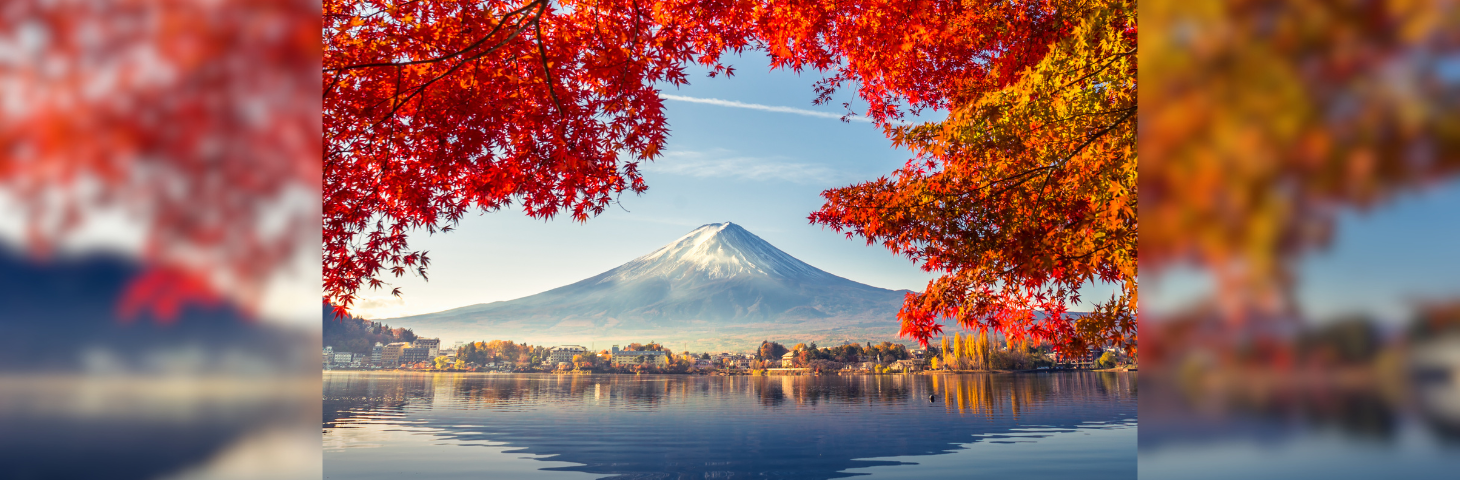 A view of Mount Fuji, Japan from across the water.