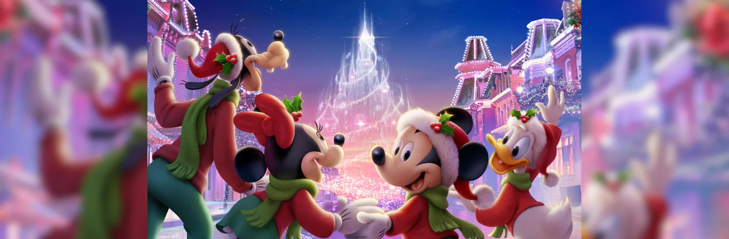 An animated banner for Disneyland Paris' Disney Enchanted Christmas celebration.