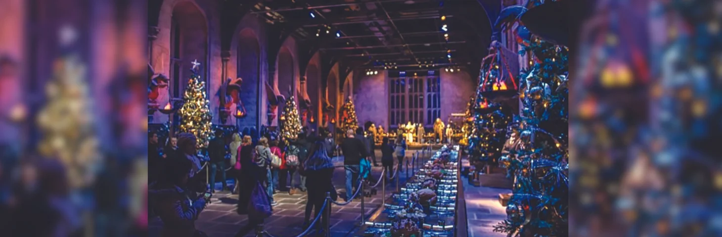 The set of the Great Hall during Christmas at the Warner Bros. Studio Tour: The Making of Harry Potter