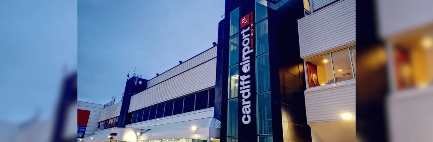 The terminal entrance at Cardiff Airport.