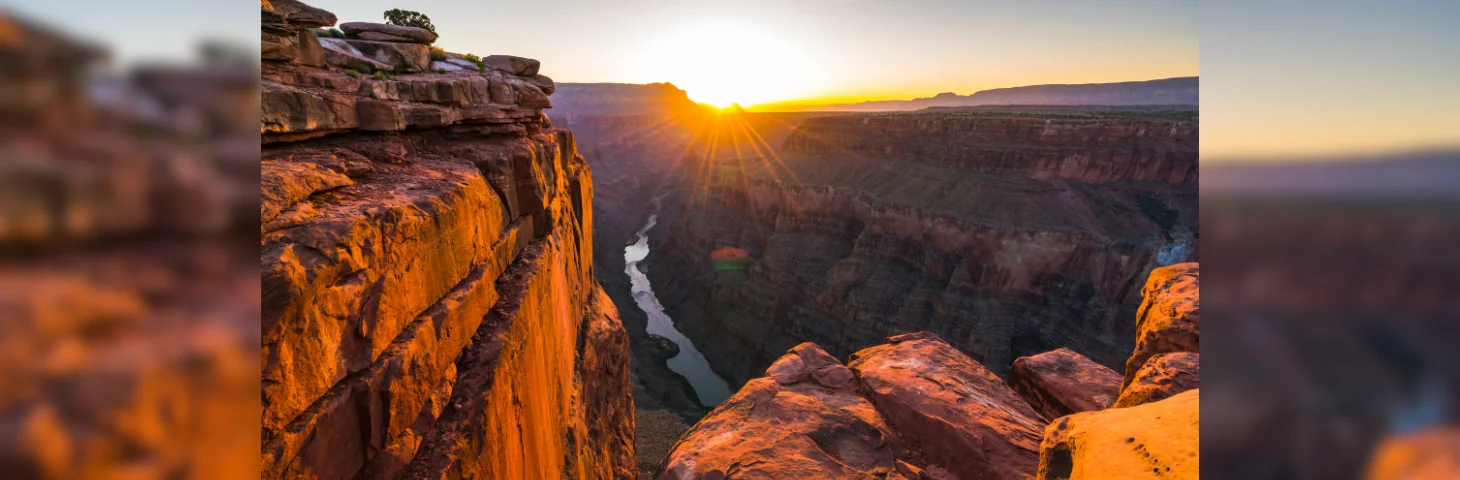 A scenic view of Toroweap Overlook at sunrise in North Rim, Grand Canyon National Park, Arizona, USA.