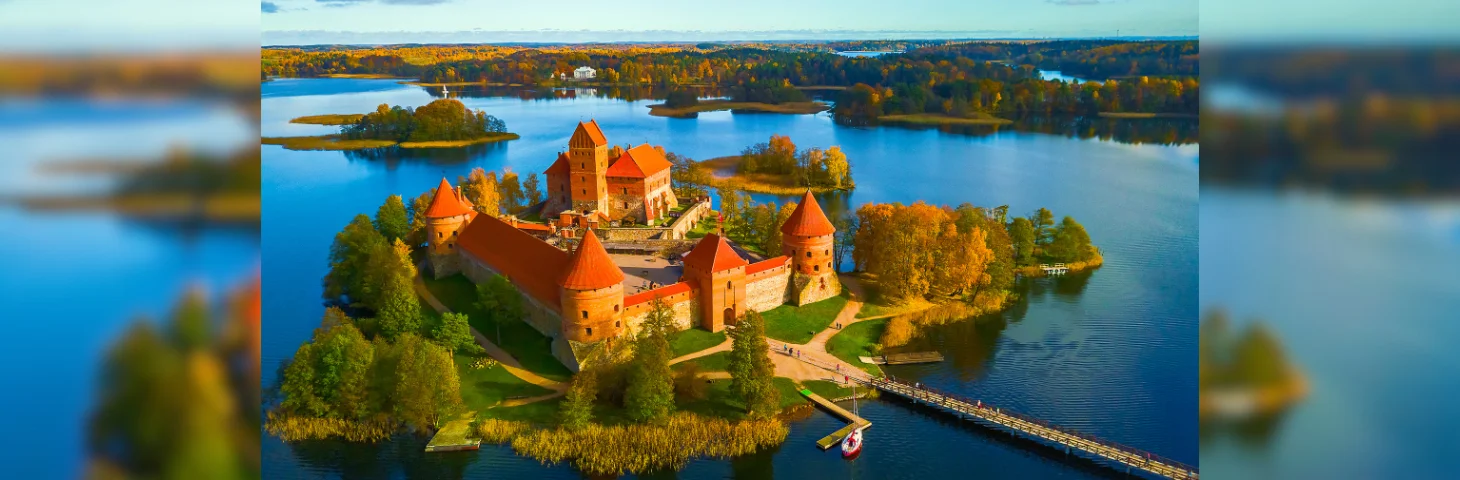 Aerial shot of Trakai Castle, Lithuania.