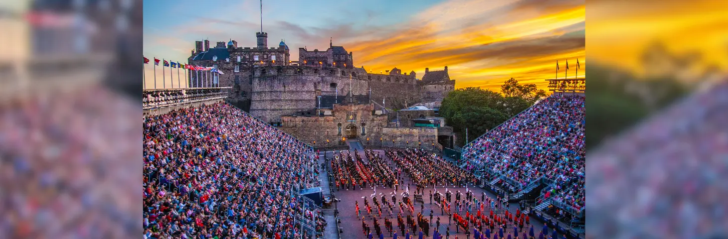 Image of the Edinburgh Military Tattoo outside Edinburgh castle