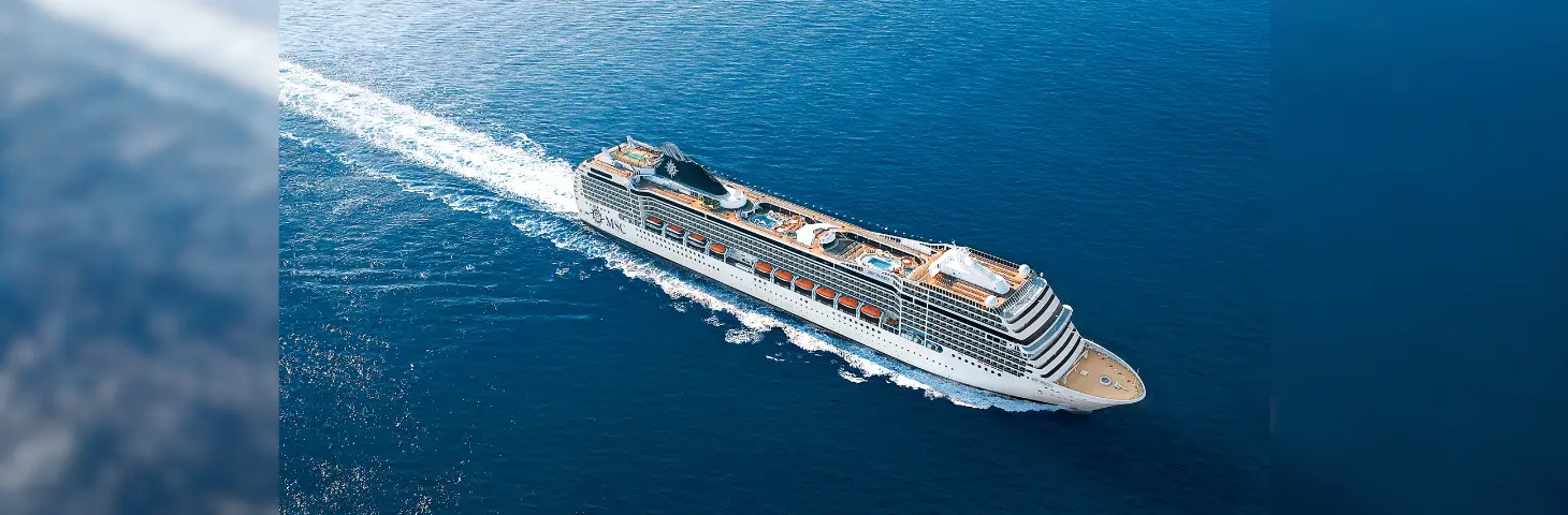 Image of an MSC Cruises vessel sailing through the sea