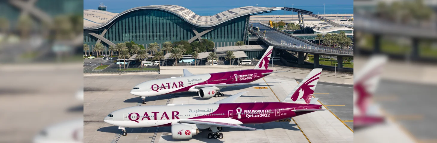 Two FIFA World Cup 2022-branded Qatar Airways aircraft.