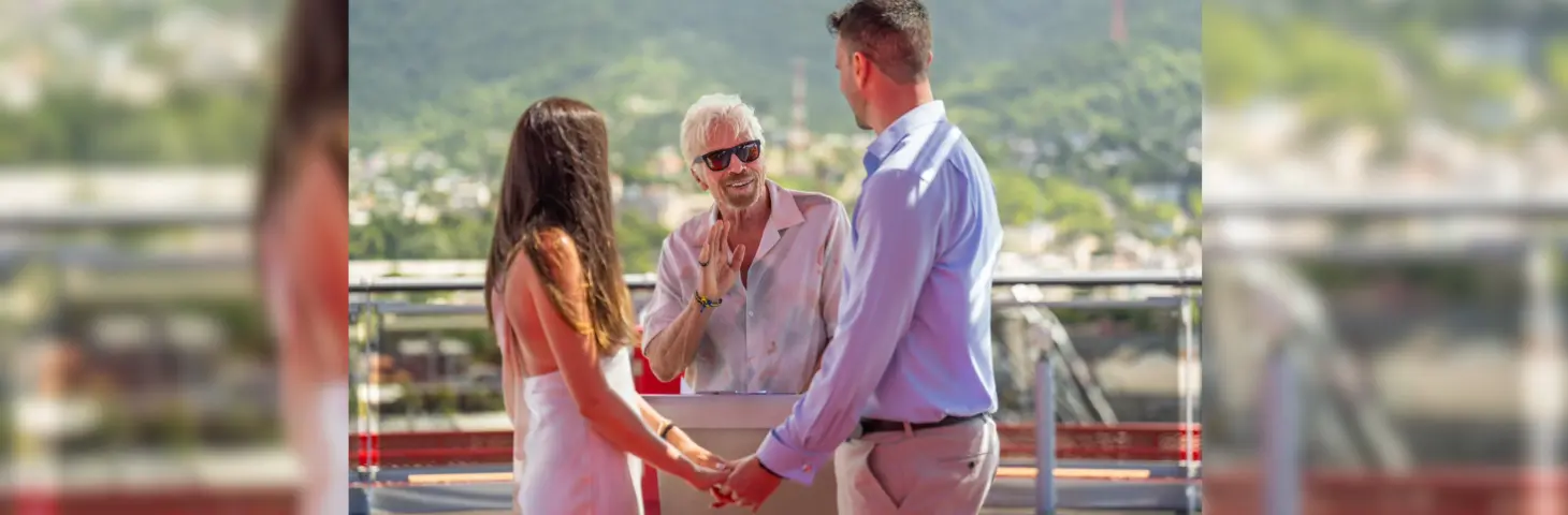 Image of Richard Branson officiating a wedding