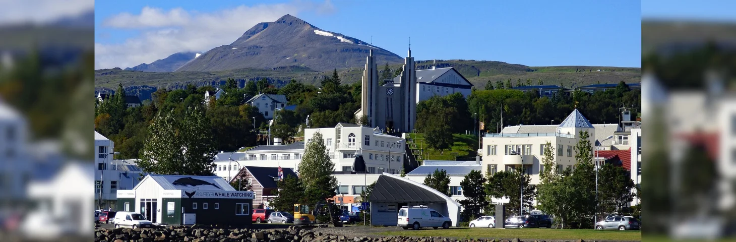 A view across the Eyjafjörður of Akureyri, Iceland.