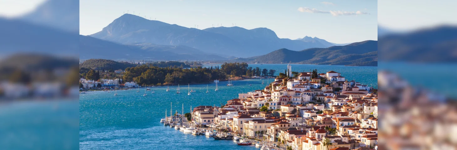 The harbour area of Poros, Greece.