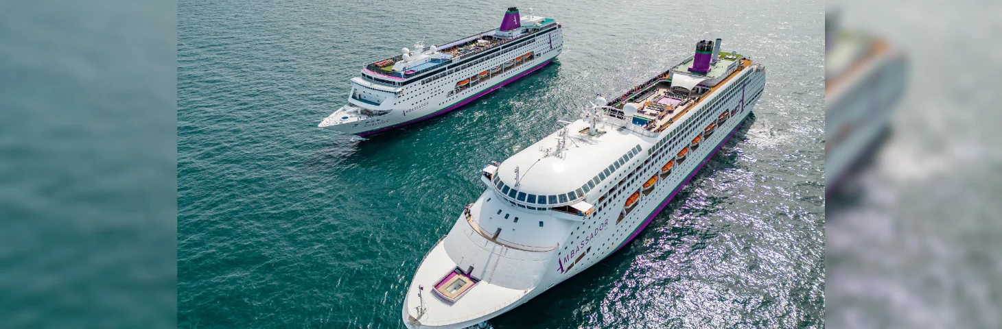 Ambassador Cruise Line's Ambience and Ambition sailing in tandem.