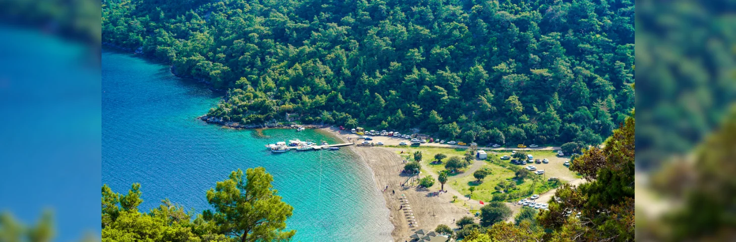 An aerial view of Sarsala Bay in Dalaman, Türkiye.