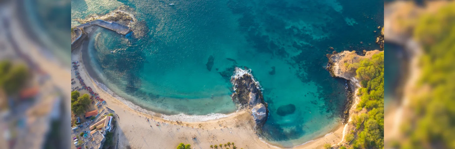 A bird's eye view of Tarrafal Beach in Santiago Island in Cape Verde.