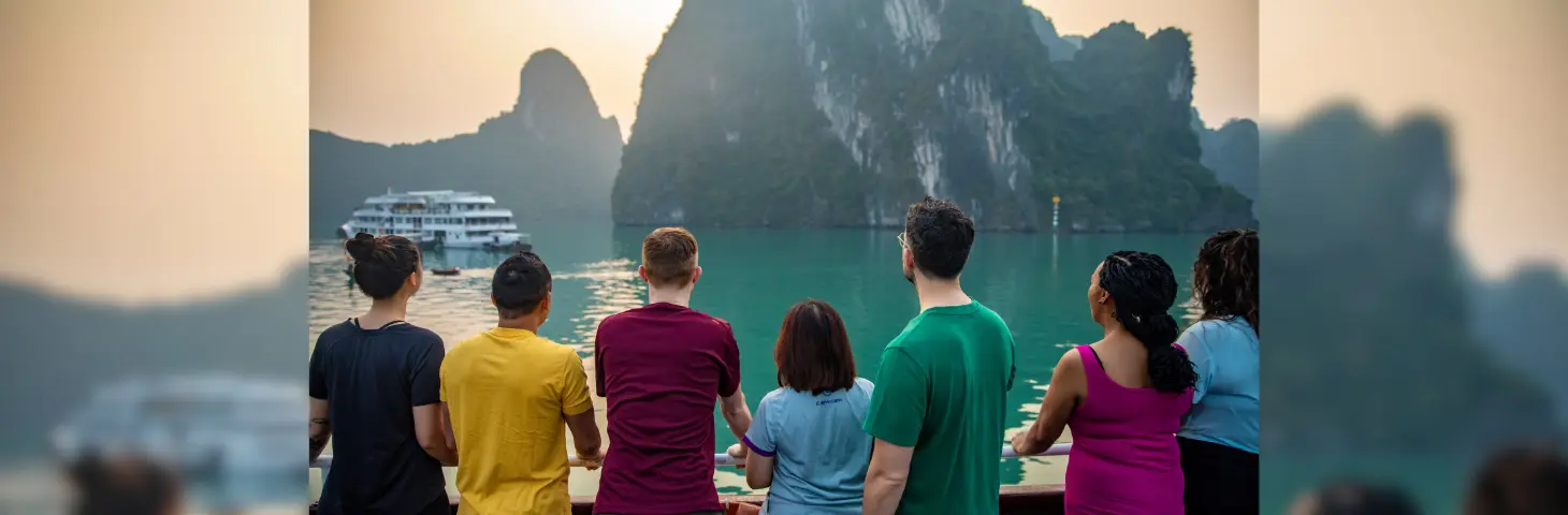 Image of a tour group on a Ha Long cruise