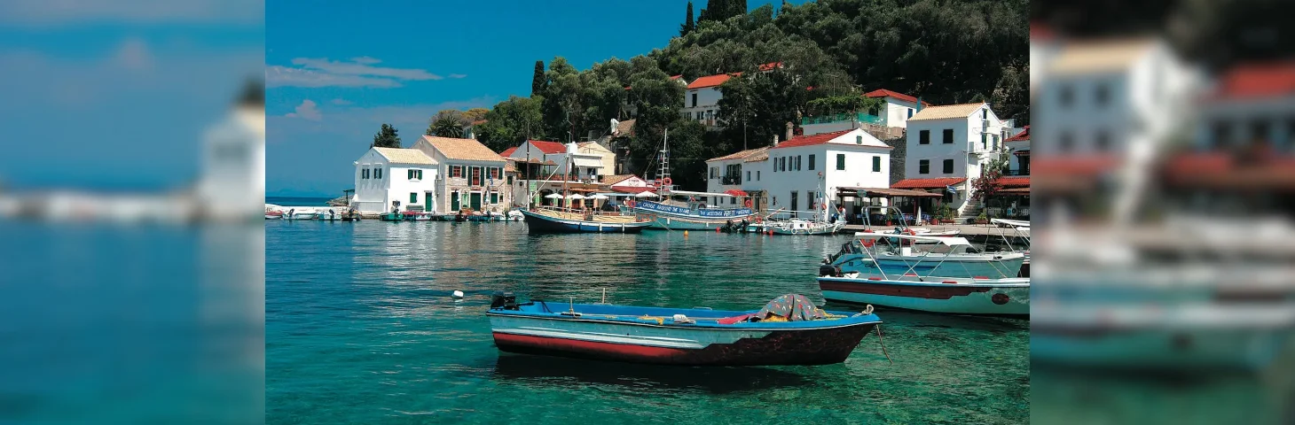 The harbour in Paxos, Greece.