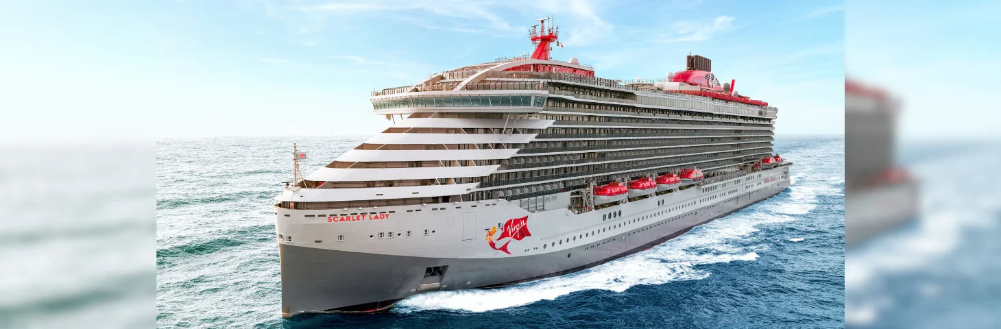 Virgin Voyages' Scarlet Lady at sea.