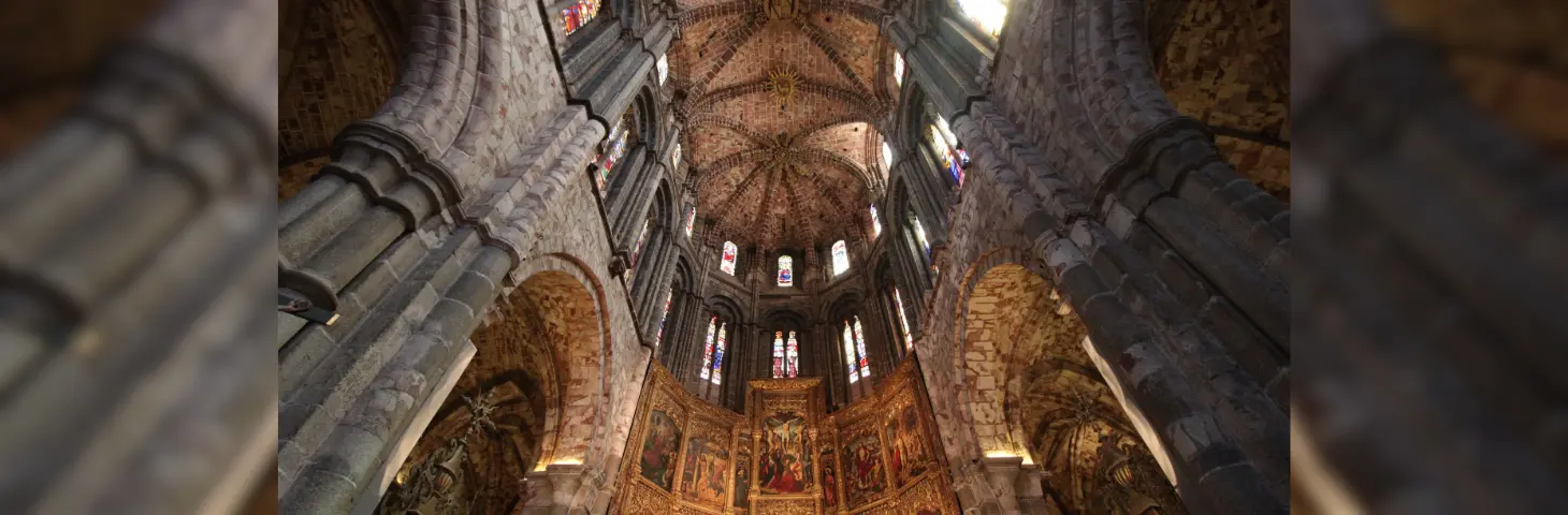 Image looking up at the ceiling of the Avila Cathedral 