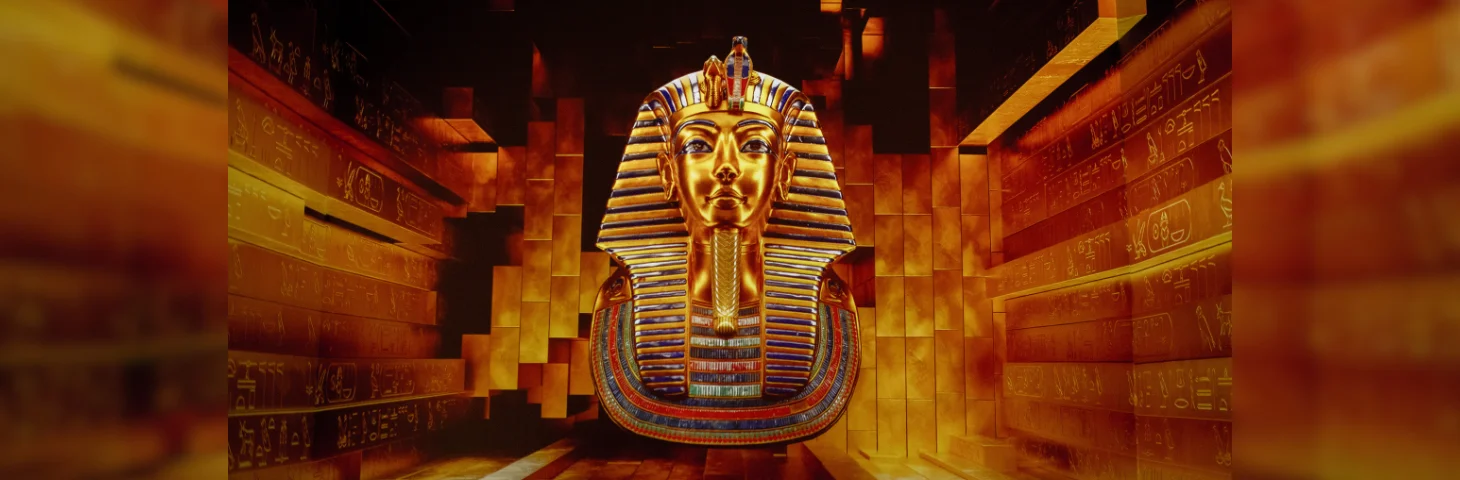 A digital rendering of Tutankahmun's cartonnage in his tomb.