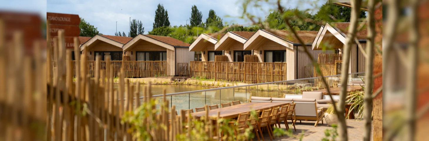 Six lodges at The Reserve, a new accommodation option at Chester Zoo.