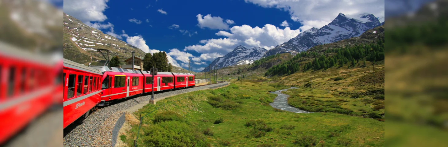 The Glacier Express rail journey through the Swiss Alps.