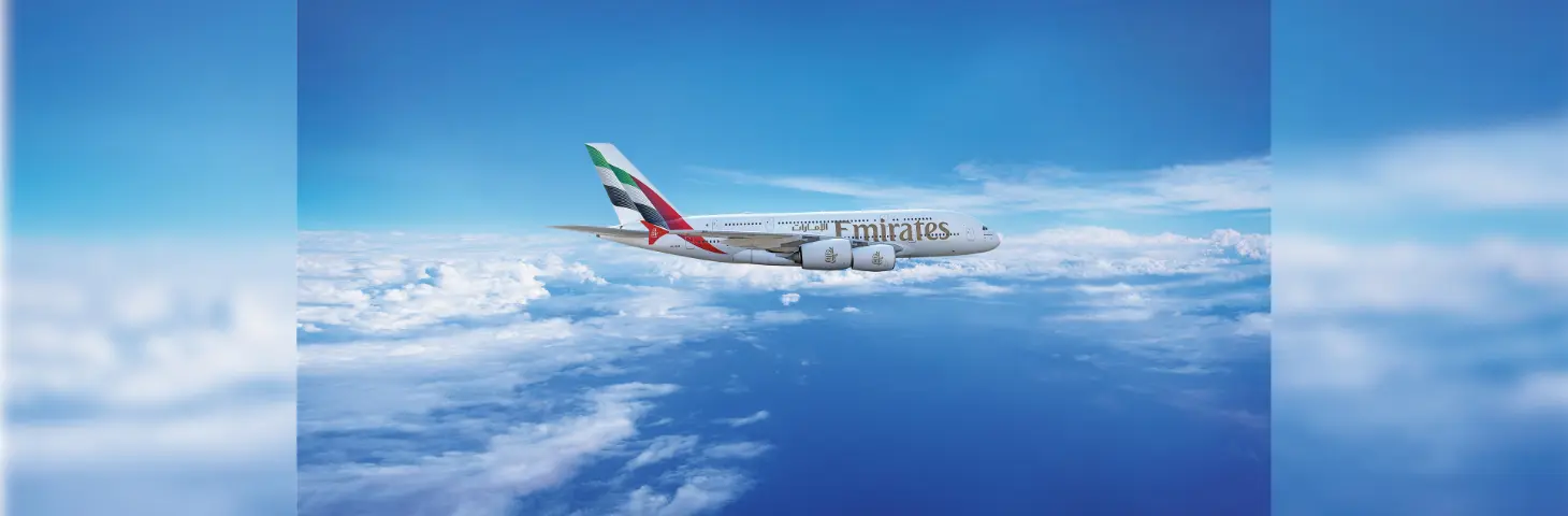 Emirates A380 plane flying in the sky