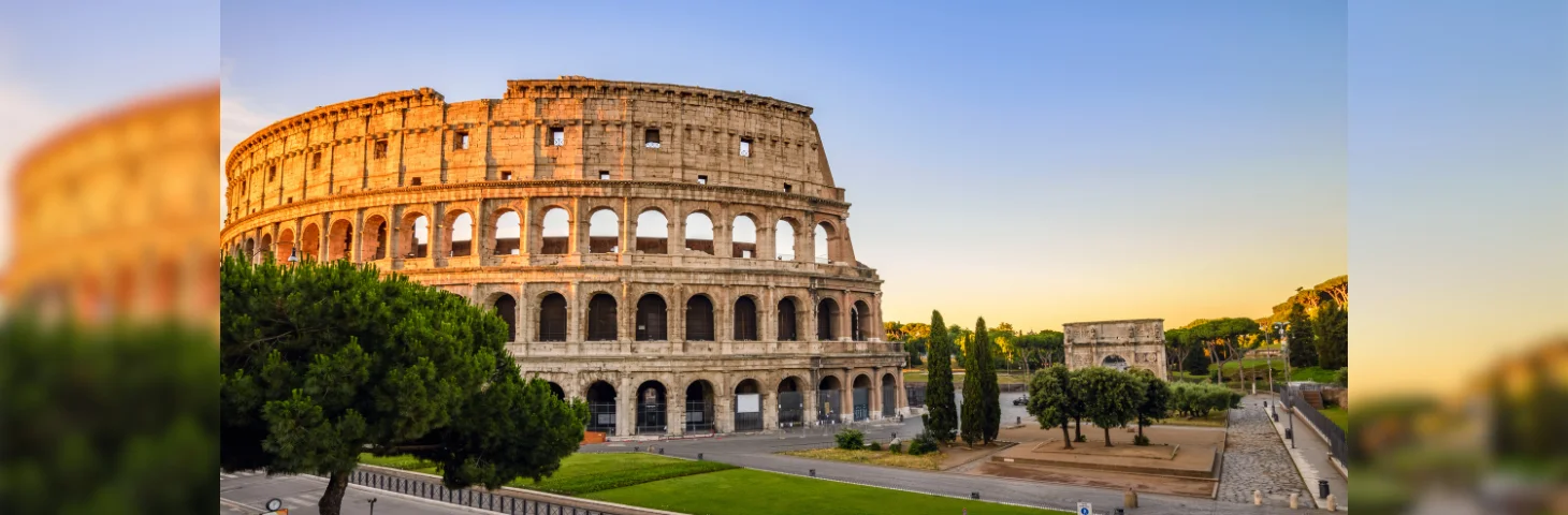 The Coliseum in Rome, Italy, near sunset.