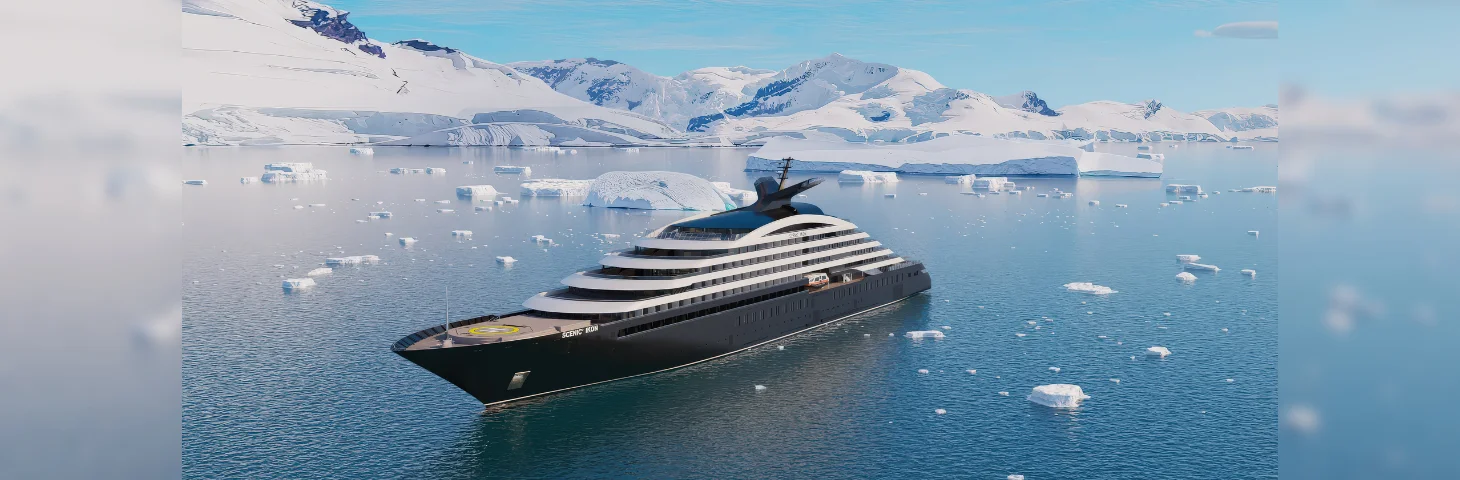 A CGI rendering of Scenic Ikon, the upcoming Discovery Yacht by Scenic Group.