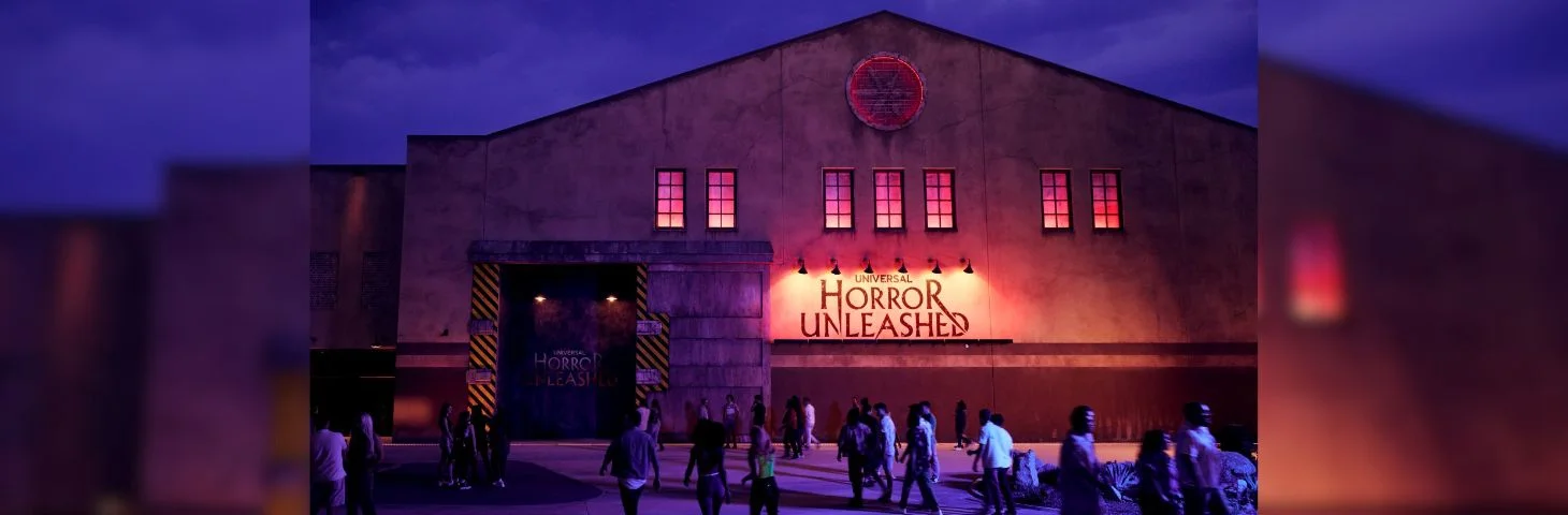 The front facade of Universal Horror Unleashed, a year-round horror attraction in Las Vegas, Nevada.