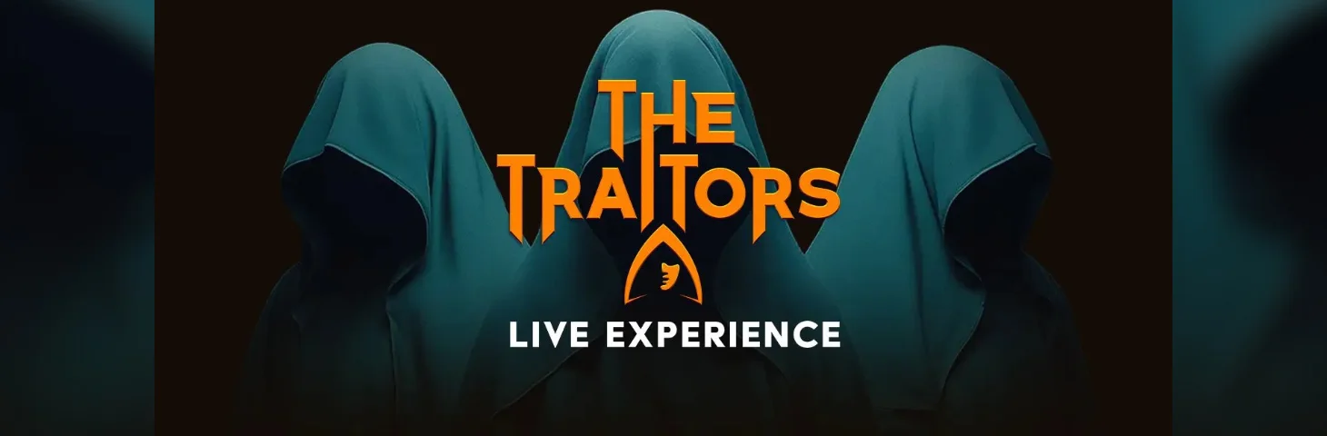 A promotional banner for The Traitors Live Experience.