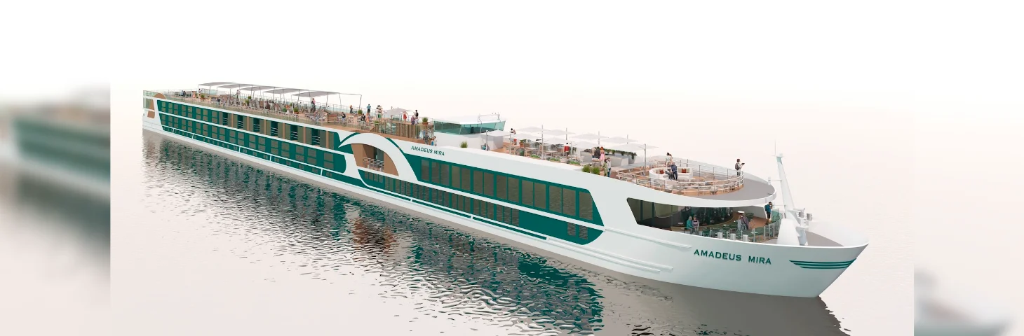 A computer rendering of AMADEUS Mira, a river cruise ship.