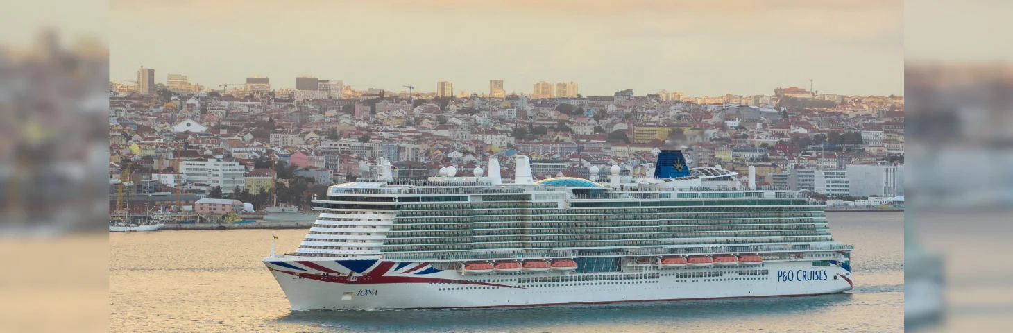P&O Cruises' Iona vessel sailing past Lisbon, Portugal.