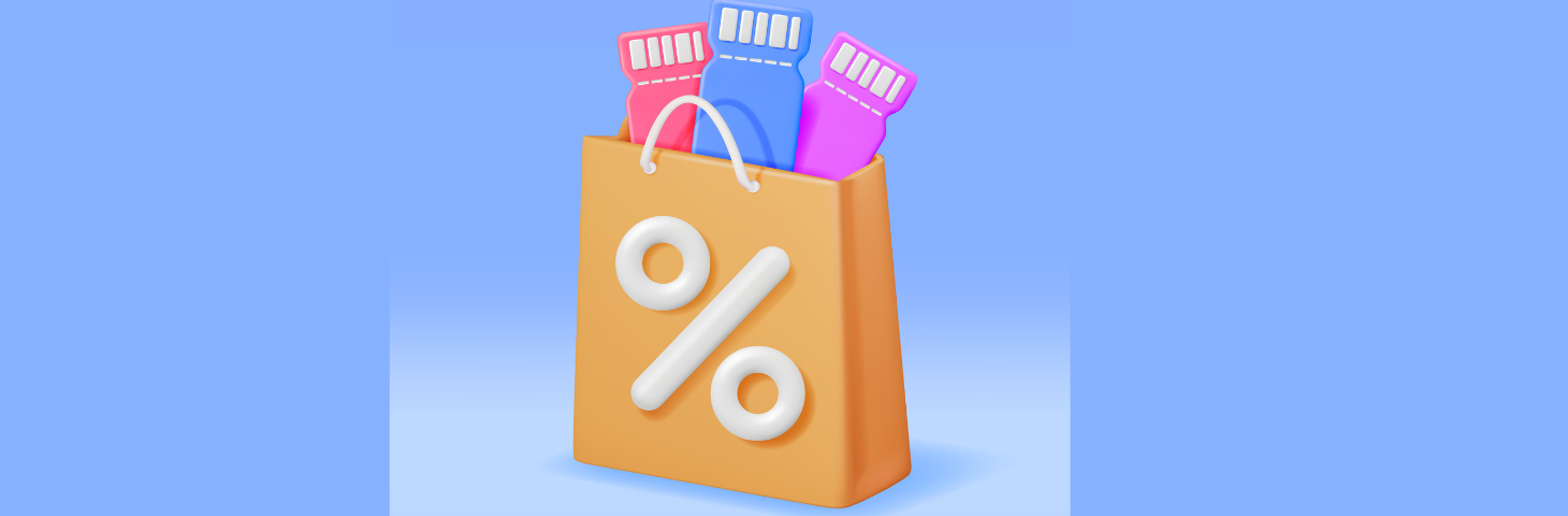 Animated image of a shopping bag and vouchers
