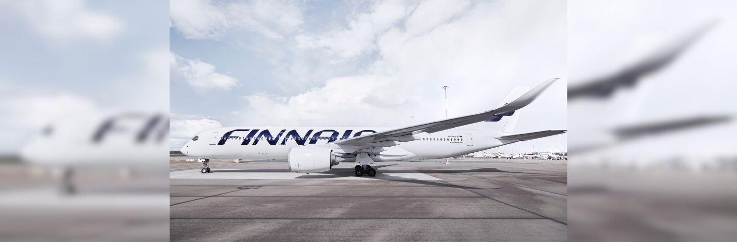 Finnair A350 parked on the runway.