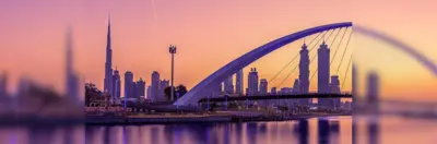 The Dubai skyline at sunset