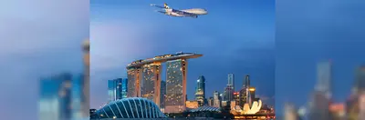 Emirates' A380 aircraft flying over Singapore