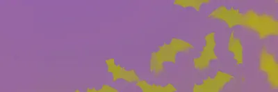 A purple background overlaid with paper bats made out of yellow.