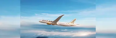 Image of the Gulf Air Boeing 787 Dreamliner flying 