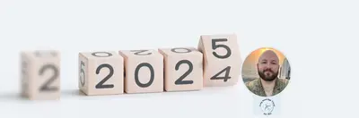 Four dice spelling out '2024', with the final dice changing from a '4' to a '5', overlaid with Craig Goodridge Travel logo and headshot.