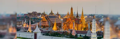The Grand Palace in Bangkok, Thailand, in the early evening. 