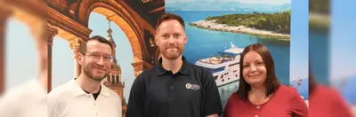 Will Sarson, Lee Cross, and Linda Harris from Riviera Travel celebrating the launch of their new YouTube series.