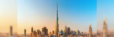 The Dubai skyline in the late afternoon.