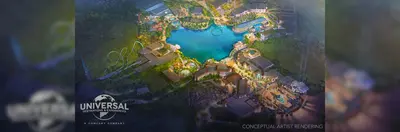 An artist's rendering of the upcoming Universal Studios park in Bedford, England. 