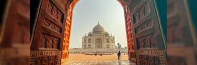 The Taj Mahal seen through an arch 