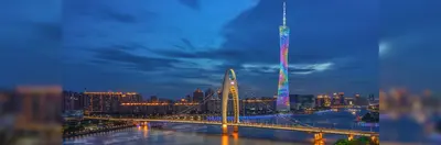 The Canton Tower and the Liede Bridge in Guangzhou, China.