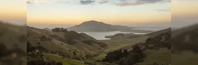 Mountainous landscape in Dunedin, New Zealand.