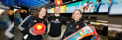 Francine Sheridan (Regional Vice President, Europe & ME) Andrew Henderson (World Champion Football Freestyler) and Hayley French (Director, Travel Trade, Europe & ME) - credit Steve Dunlop 1